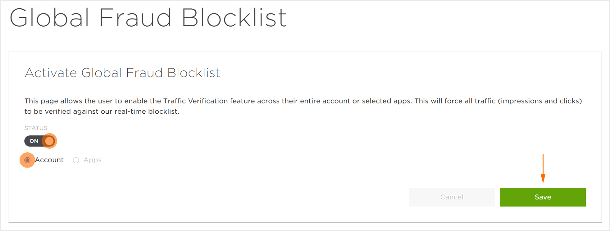 Activate Global Blocklist Account