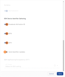 Create an App Advanced SDK Device ID Gathering Settings