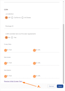 Create an App Consent CCPA Settings