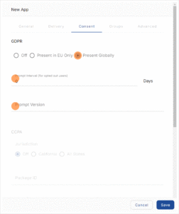 Create an App Consent GDPR Settings