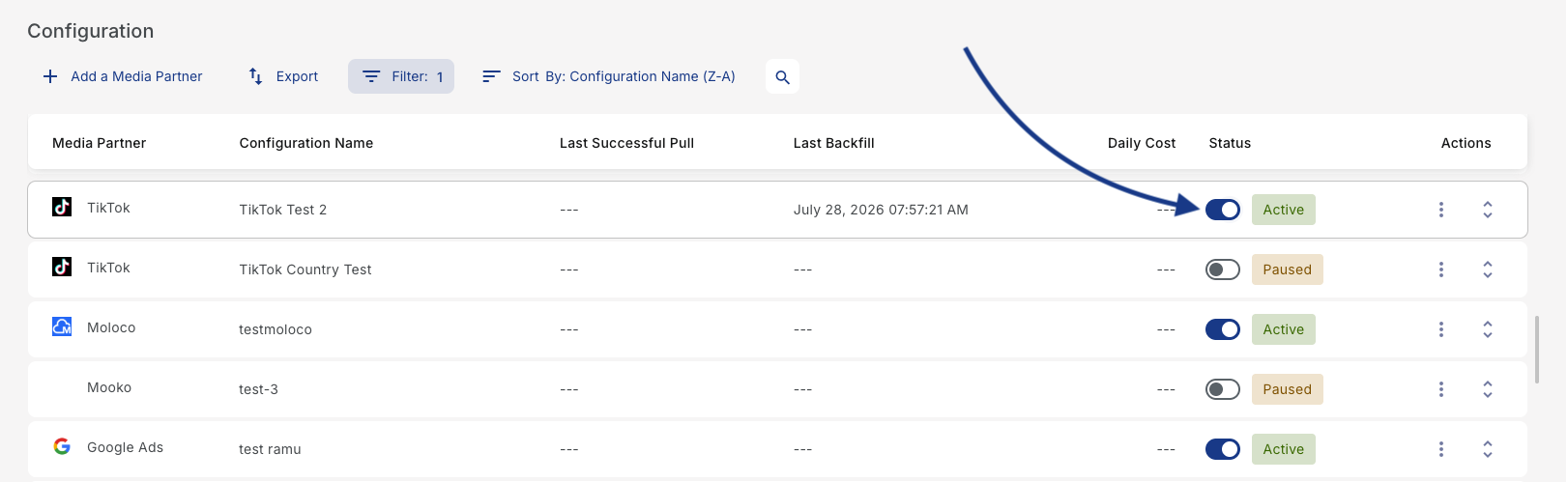 Pausing/Reactivating a Cost Configuration