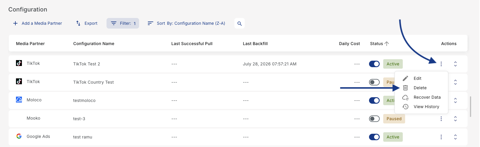 Deleting a Cost Configuration