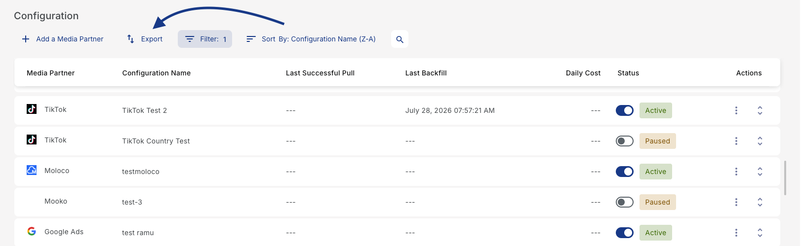 Exporting Cost Configurations
